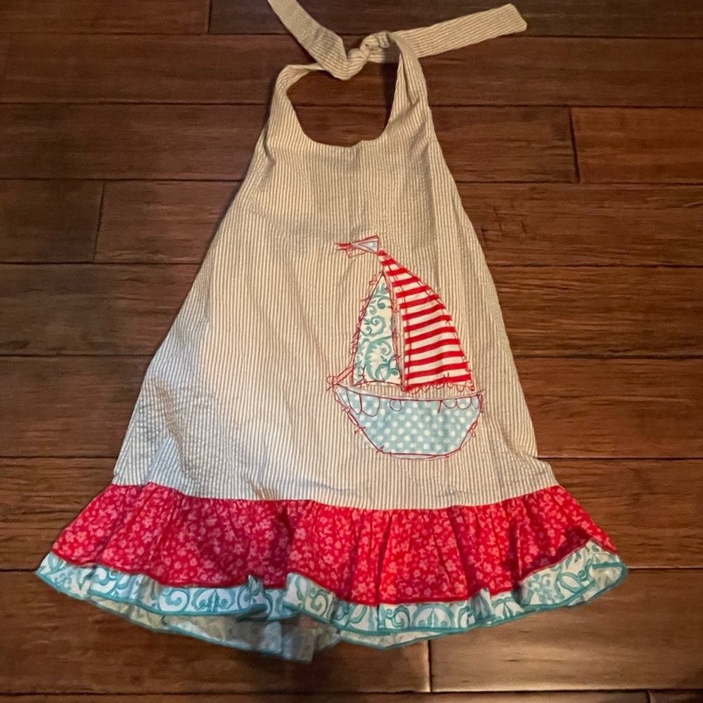 La Jenns 4T Striped Sailboat Dress with Red and Blue Accents
